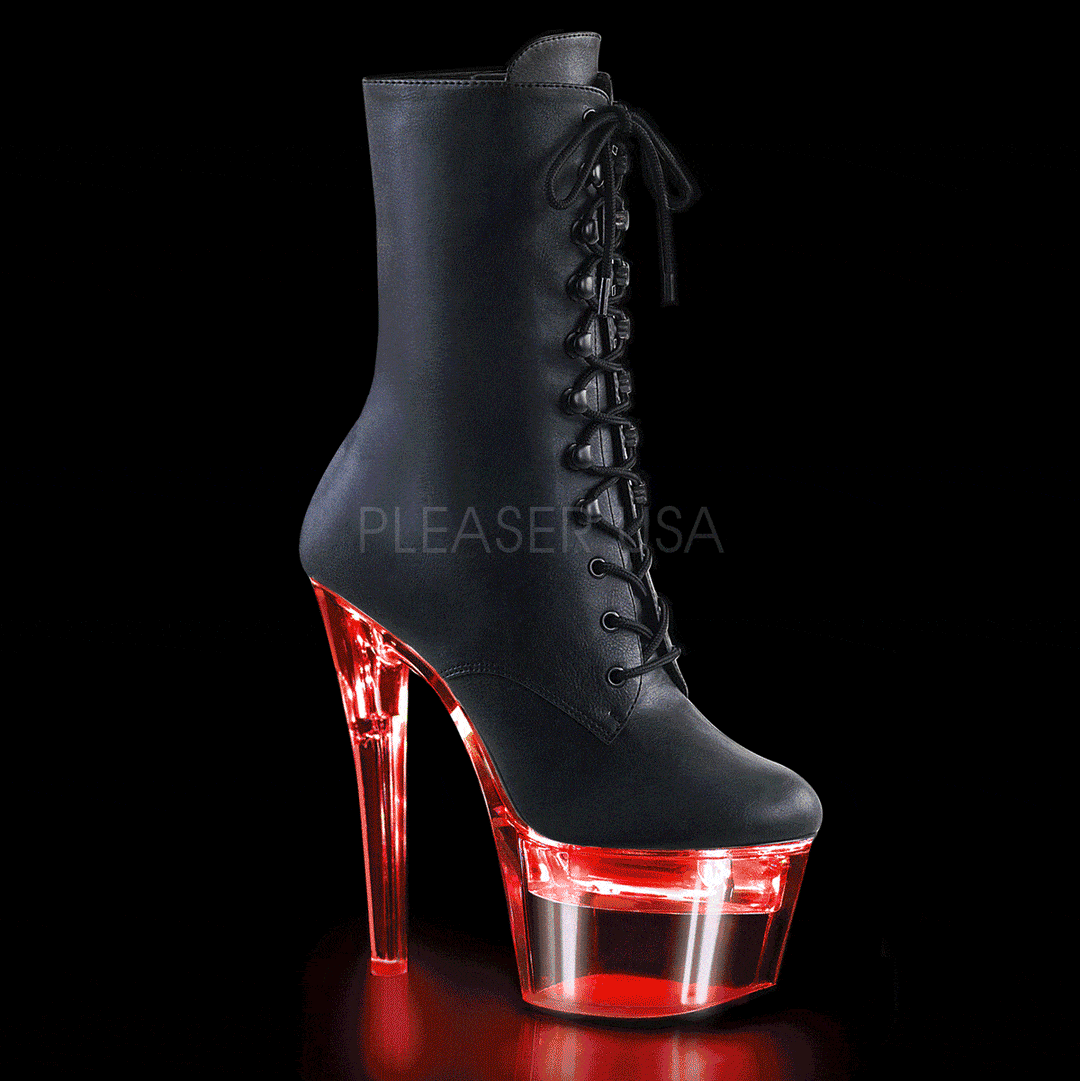 Pleaser FLASHDANCE-1020-7 Platform Ankle Boot in Black Faux Leather from SexyShoes.com