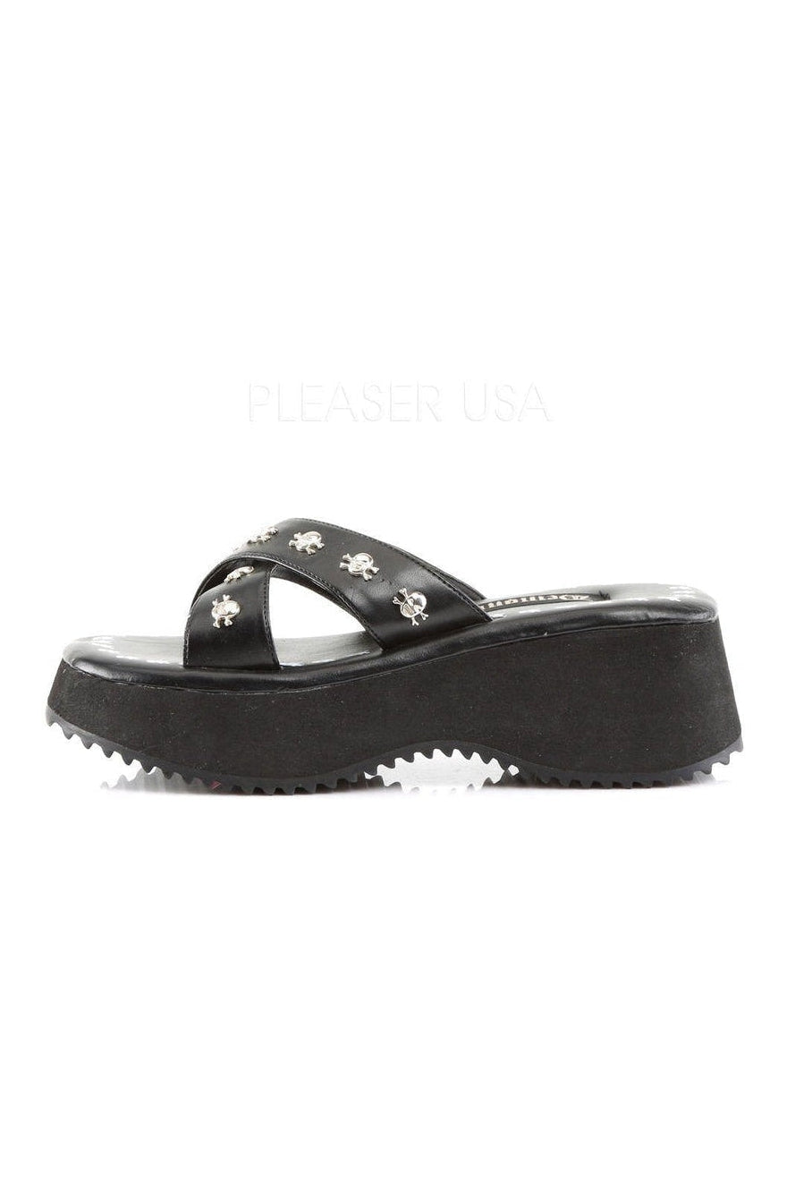 FLIP-05 Sandal | Black Faux Leather-Demonia-Sandals-SEXYSHOES.COM