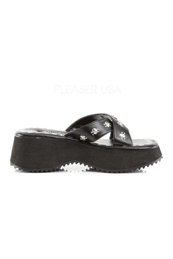 FLIP-05 Sandal | Black Faux Leather-Demonia-Sandals-SEXYSHOES.COM