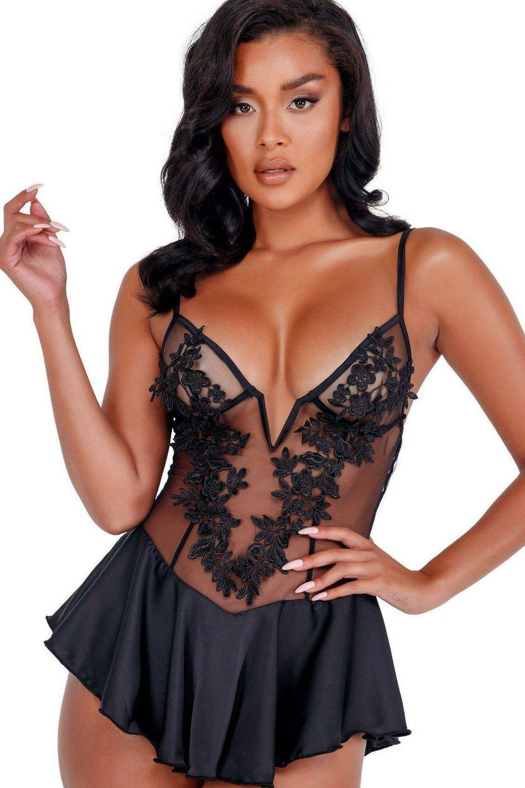 Floral Lace Babydoll-Babydolls-Roma Confidential-SEXYSHOES.COM