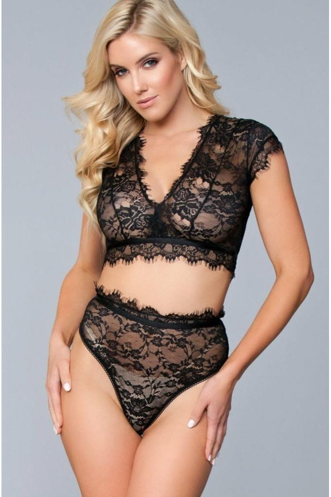 BeWicked Floral Lace Bralette Set in Black  from SexyShoes.com