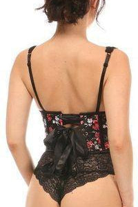 Daisy Corsets Floral Satin Open Cup Waist Cincher in Black 