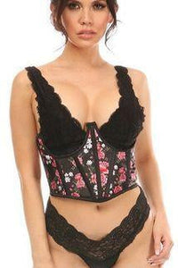 Daisy Corsets Floral Satin Open Cup Waist Cincher in Black  from SexyShoes.com