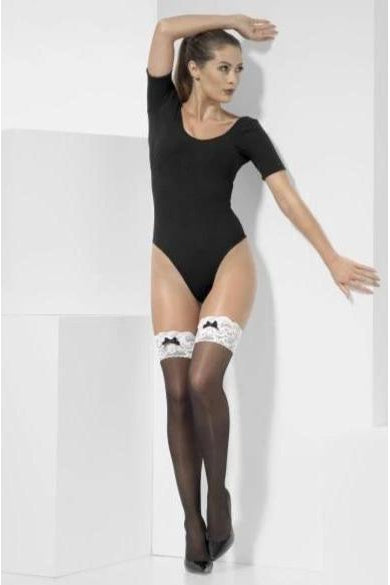 French Maid Hold-Ups | Black-Fever-Black-Thigh High Hosiery-SEXYSHOES.COM