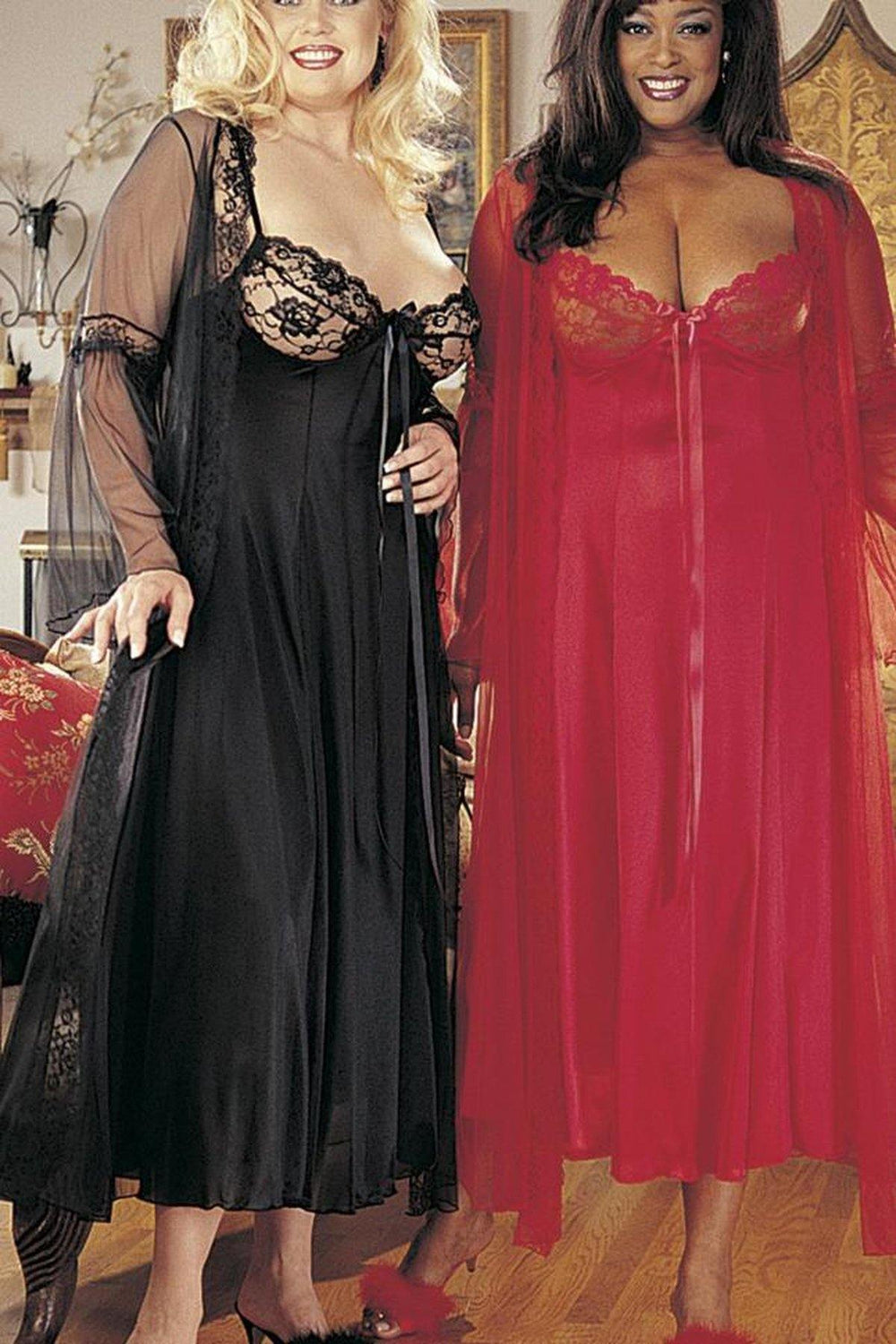 Intimate Attitudes Full Length Bedroom Gown Set in Black 
