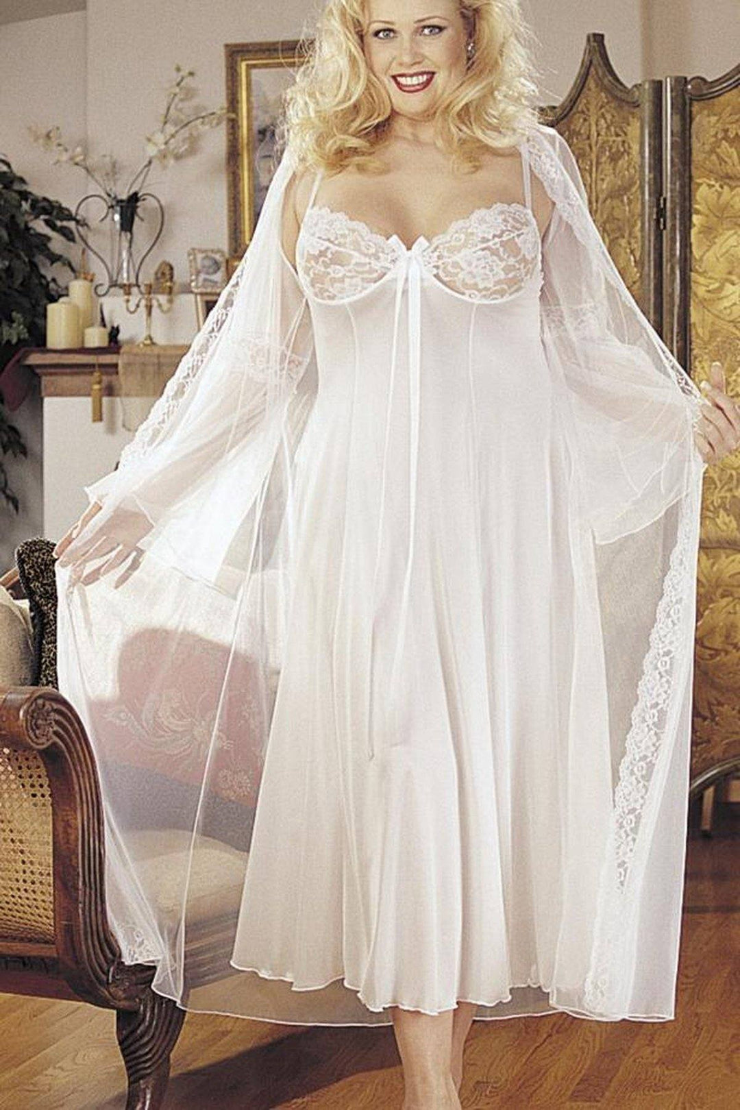 Intimate Attitudes Full Length Bedroom Gown Set in White  from SexyShoes.com