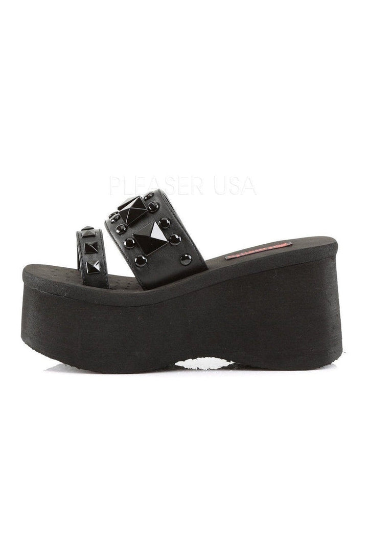 FUNN-18 Demonia Sandal | Black Faux Leather-Demonia-Slides-SEXYSHOES.COM