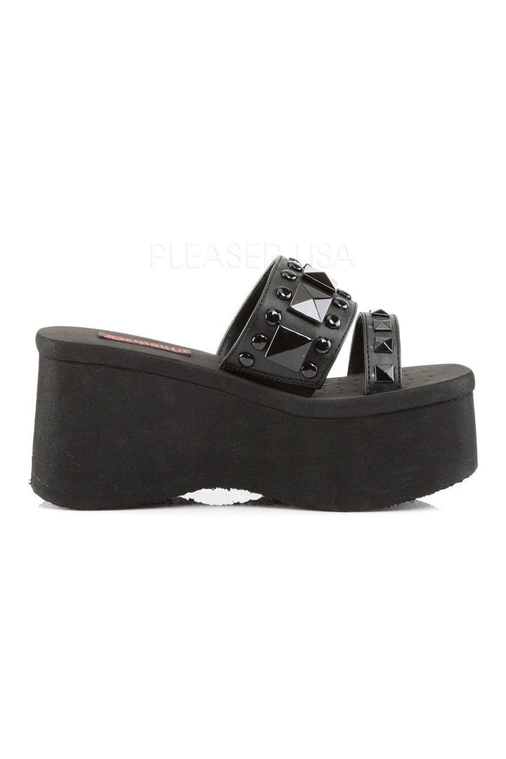 FUNN-18 Demonia Sandal | Black Faux Leather-Demonia-Slides-SEXYSHOES.COM