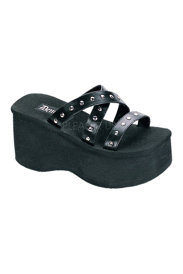 FUNN-19 Sandal | Black Faux Leather-Demonia-Black-Sandals-SEXYSHOES.COM