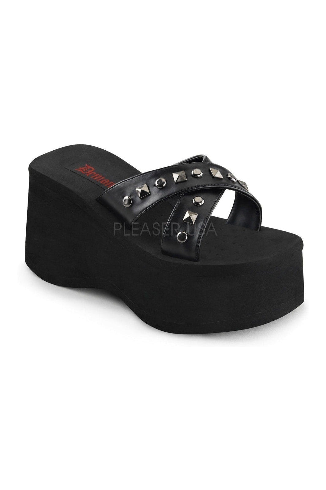 FUNN-29 Sandal | Black Faux Leather-Demonia-Black-Sandals-SEXYSHOES.COM