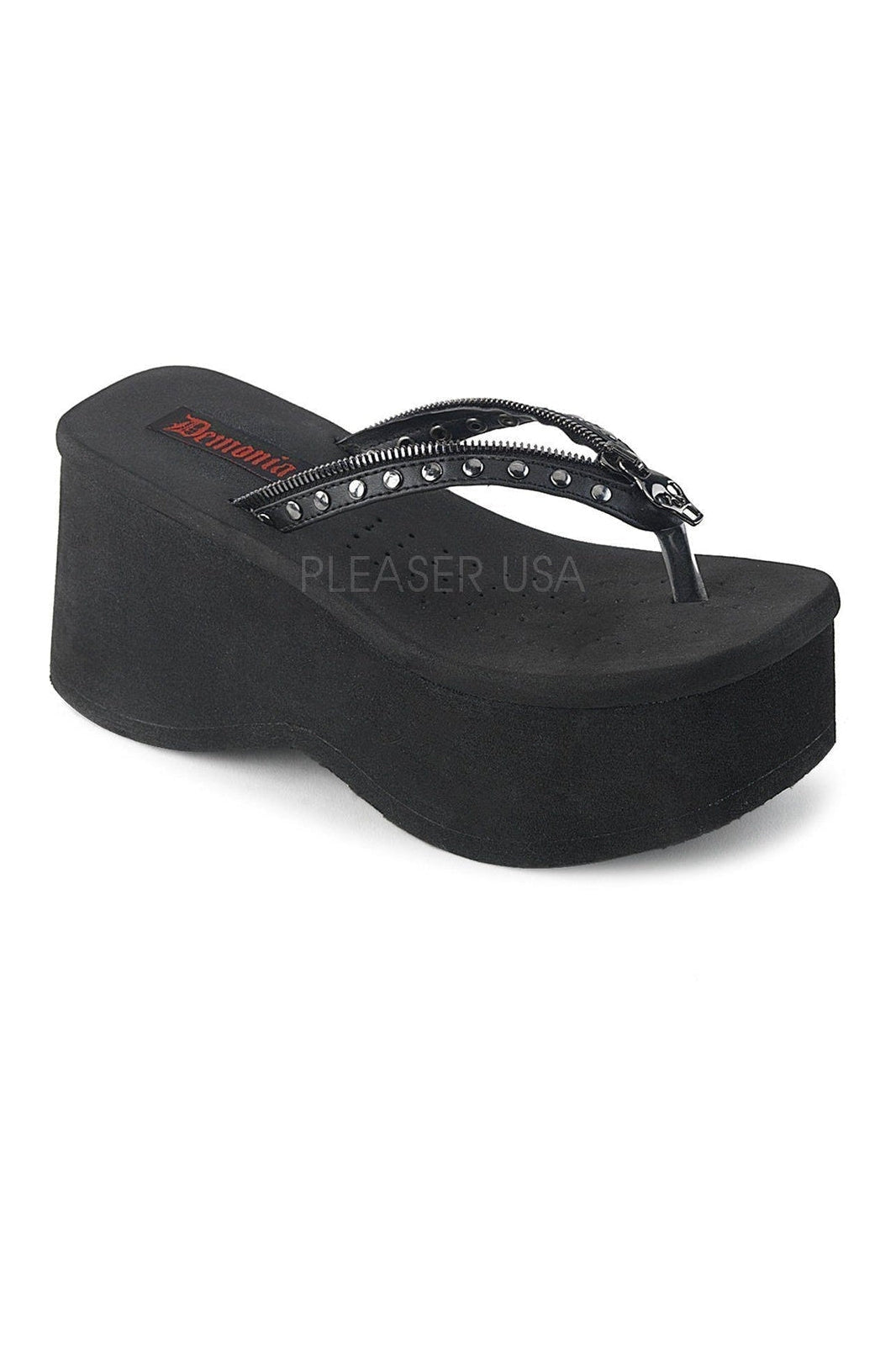 FUNN-33 Sandal | Black Faux Leather-Demonia-Black-Sandals-SEXYSHOES.COM