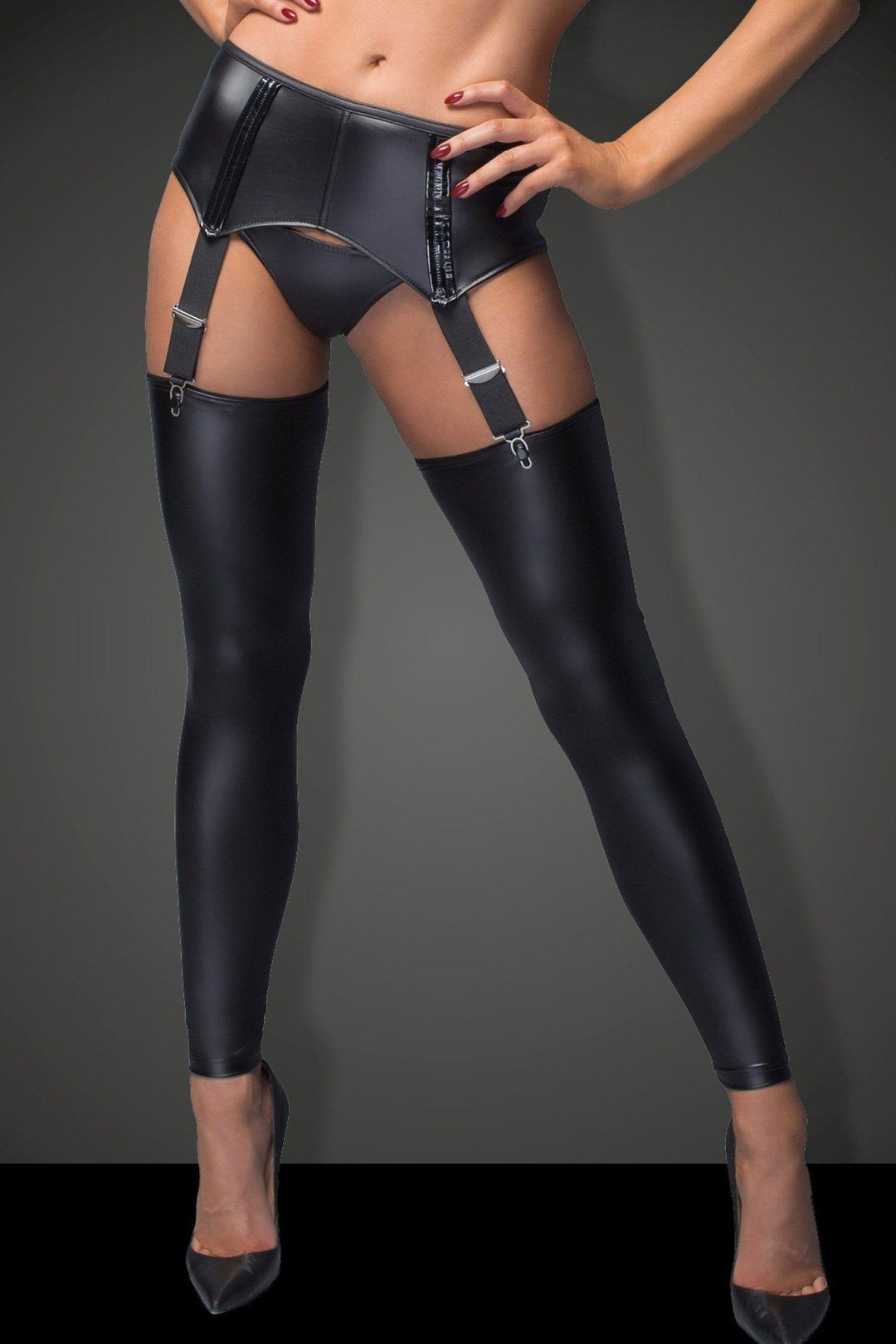 Noir Handmade Garter Belt in Black Faux Leather from SexyShoes.com