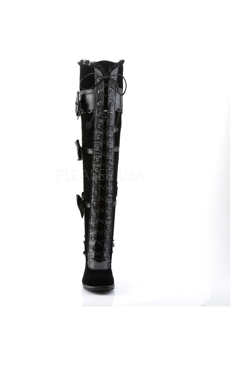 GLAM-300 Knee Boot | Black Faux Leather-Demonia-Lolitas-SEXYSHOES.COM