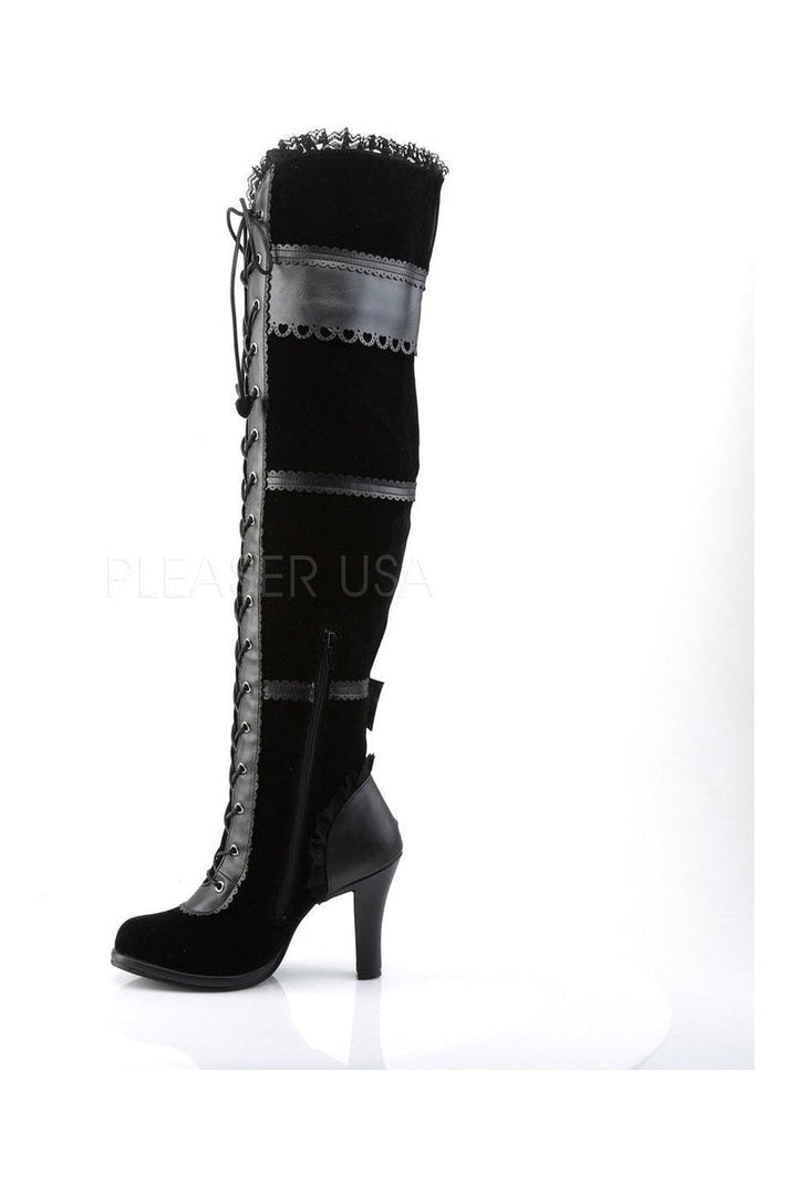 GLAM-300 Knee Boot | Black Faux Leather-Demonia-Lolitas-SEXYSHOES.COM