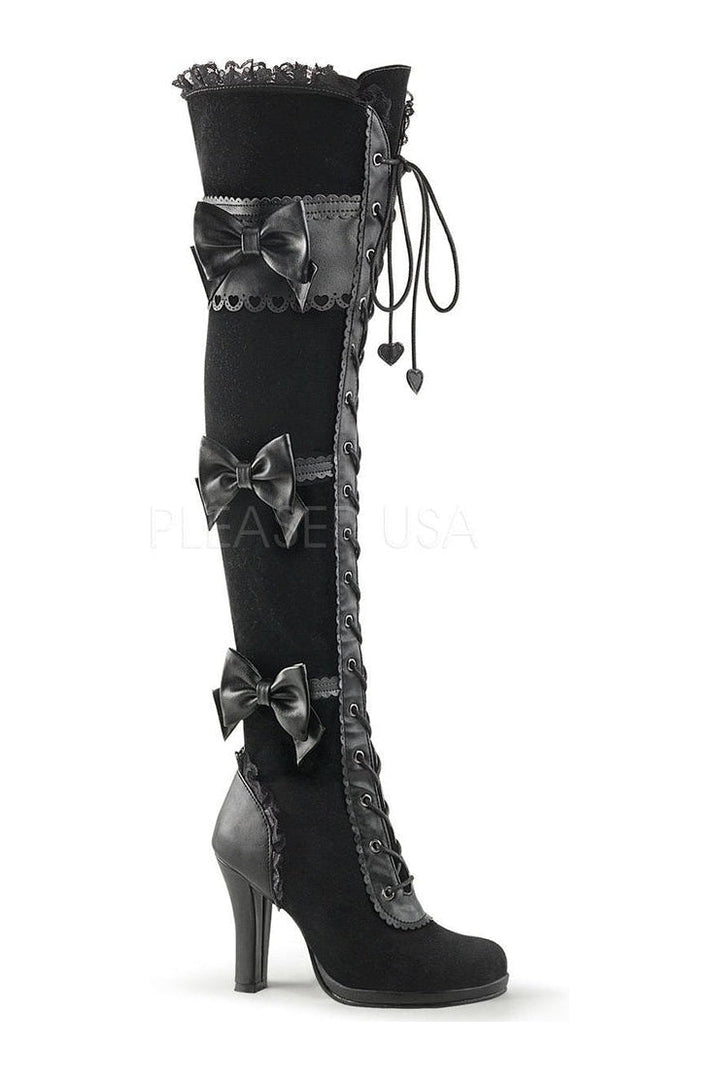GLAM-300 Knee Boot | Black Faux Leather-Demonia-Black-Lolitas-SEXYSHOES.COM
