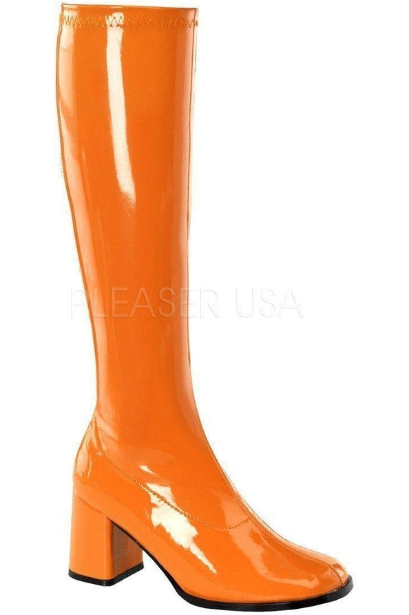 GOGO-300 Go Go Boot | Orange Patent-Funtasma-Orange-Knee Boots-SEXYSHOES.COM