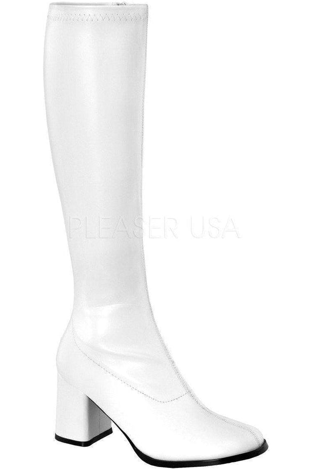 GOGO-300 Go Go Boot | White Faux Leather-Funtasma-White-Knee Boots-SEXYSHOES.COM