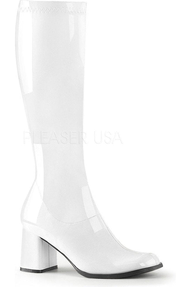 GOGO-300 Go Go Boot | White Patent-Funtasma-White-Knee Boots-SEXYSHOES.COM