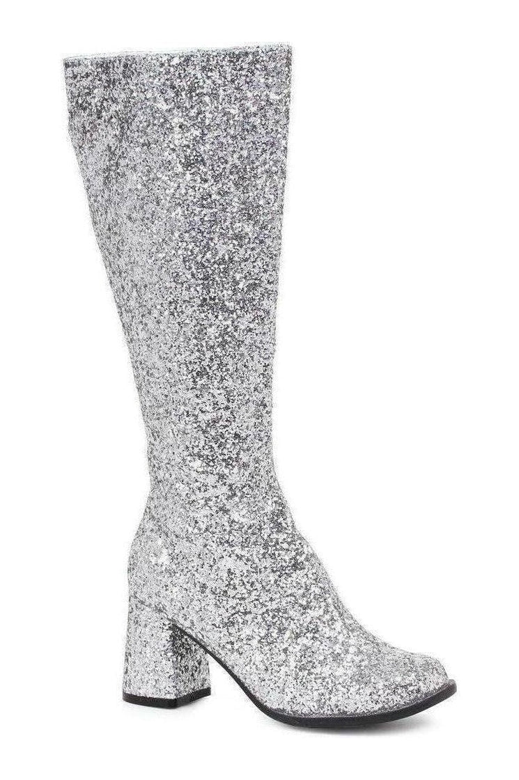 Ellie Shoes GOGO G Costume Boot in Silver Glitter from SexyShoes.com