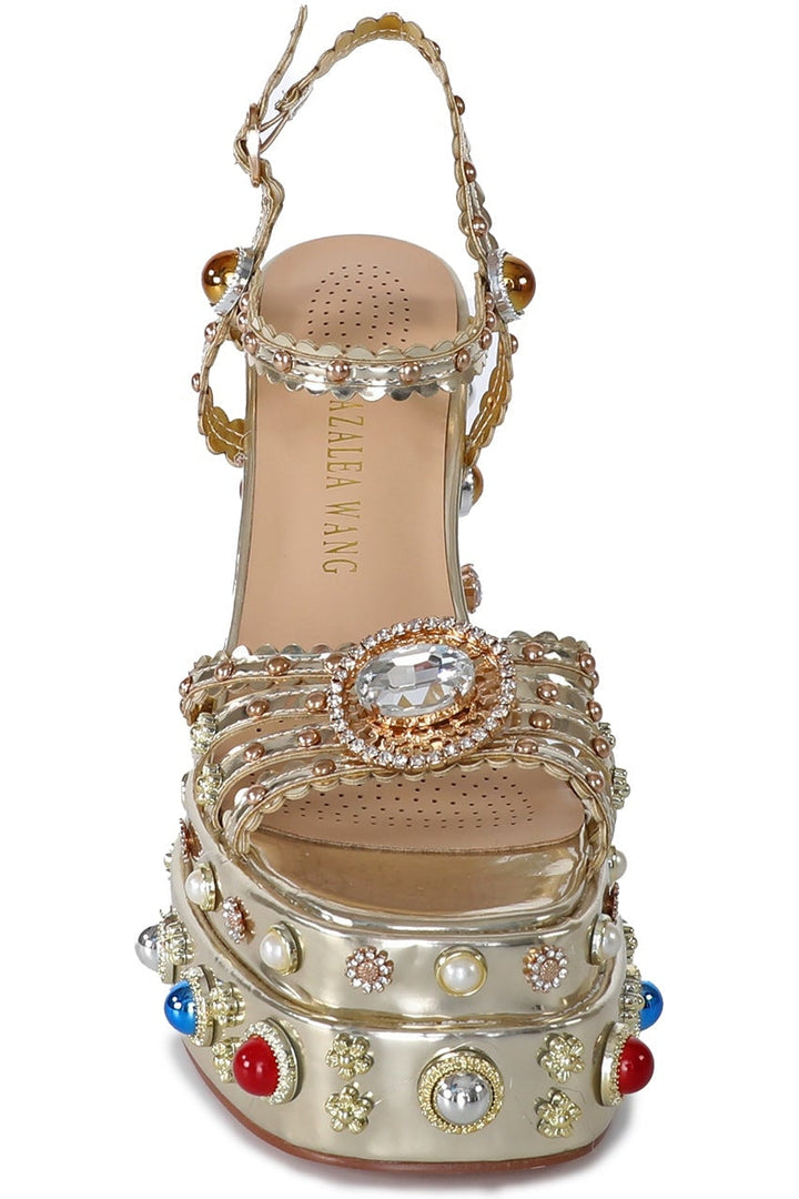Jeweled Chunky Platform Sandal | Gold Metallic