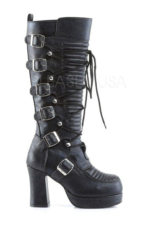 GOTHIKA-200 Knee Boot | Black Faux Leather-Demonia-Lolitas-SEXYSHOES.COM