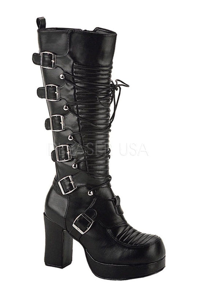 GOTHIKA-200 Knee Boot | Black Faux Leather-Demonia-Black-Lolitas-SEXYSHOES.COM