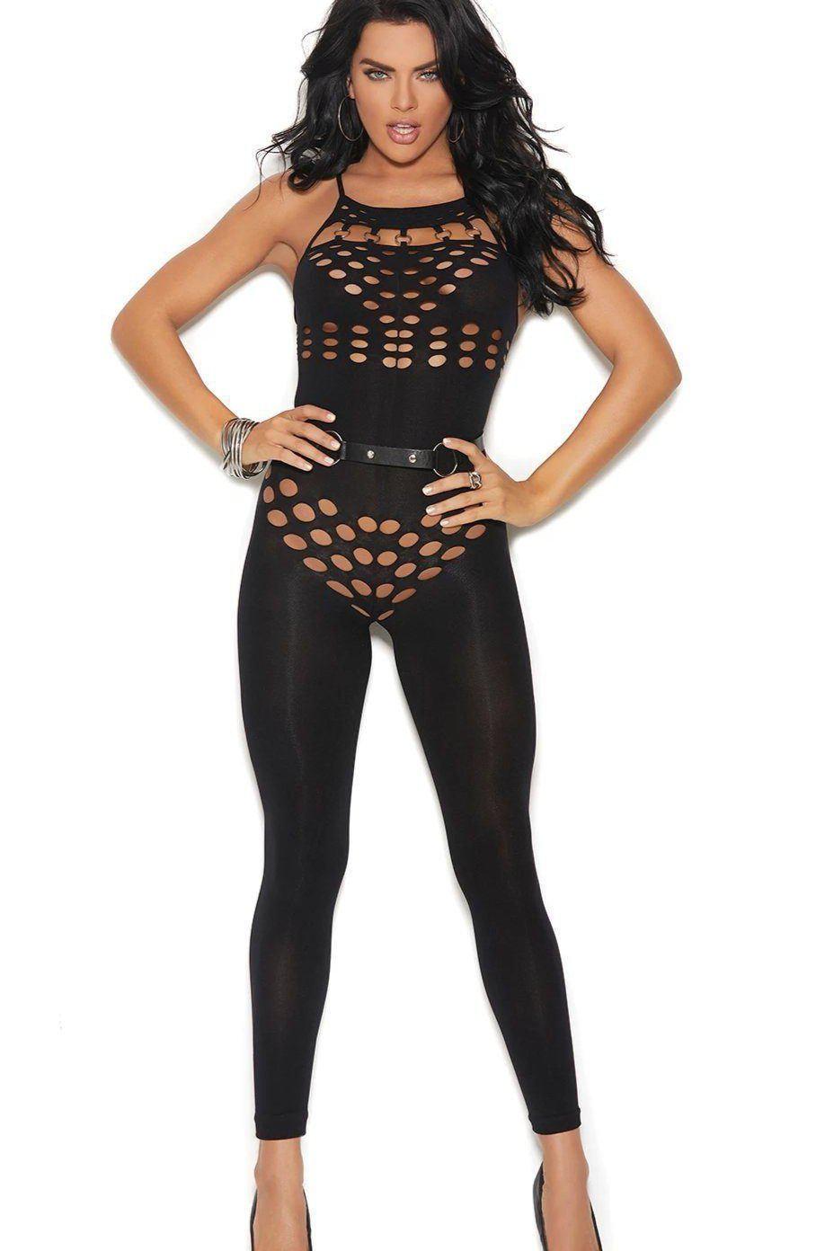 Elegant Moments Halter Footless Bodystocking in Black  from SexyShoes.com