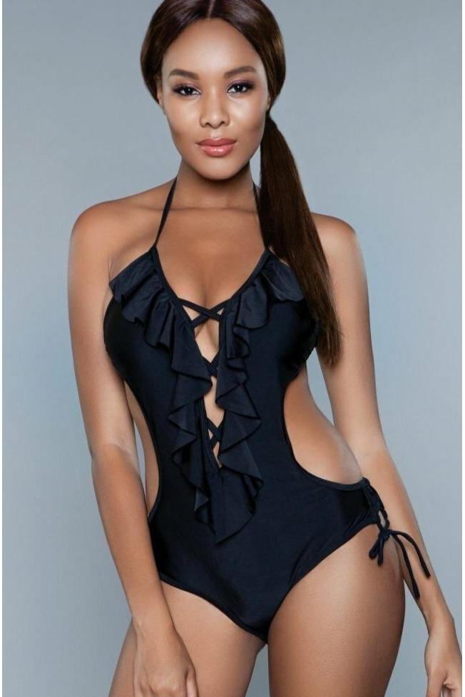 BeWicked Halter Neck One Piece Swimsuit in Black  from SexyShoes.com