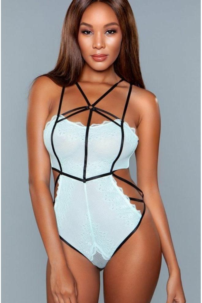 Harness Style Lace Bodysuit-Bodysuits-BeWicked-Green-S-SEXYSHOES.COM