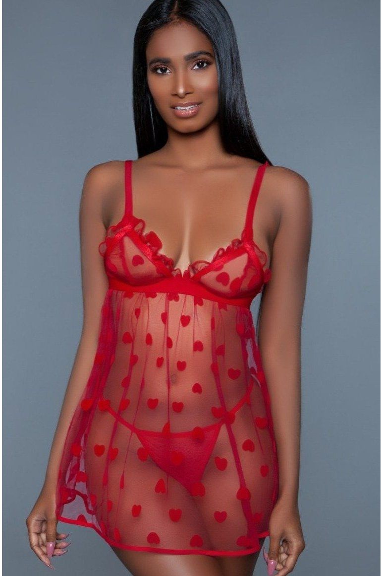 Heart Design Mesh Babydoll-Babydolls-BeWicked-Red-S-SEXYSHOES.COM