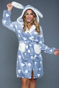 BeWicked Heart Print Hooded Flannel Robe in Blue  from SexyShoes.com