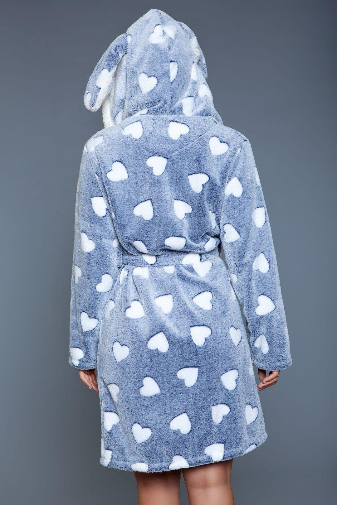 Heart Print Hooded Flannel Robe-Gowns + Robes-BeWicked-SEXYSHOES.COM