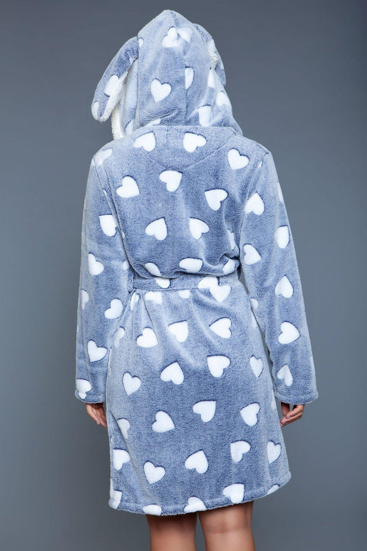 Heart Print Hooded Flannel Robe-Gowns + Robes-BeWicked-SEXYSHOES.COM