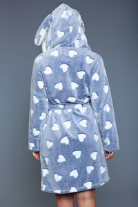 Heart Print Hooded Flannel Robe-Gowns + Robes-BeWicked-SEXYSHOES.COM