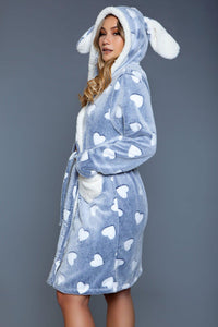 Heart Print Hooded Flannel Robe-Gowns + Robes-BeWicked-SEXYSHOES.COM