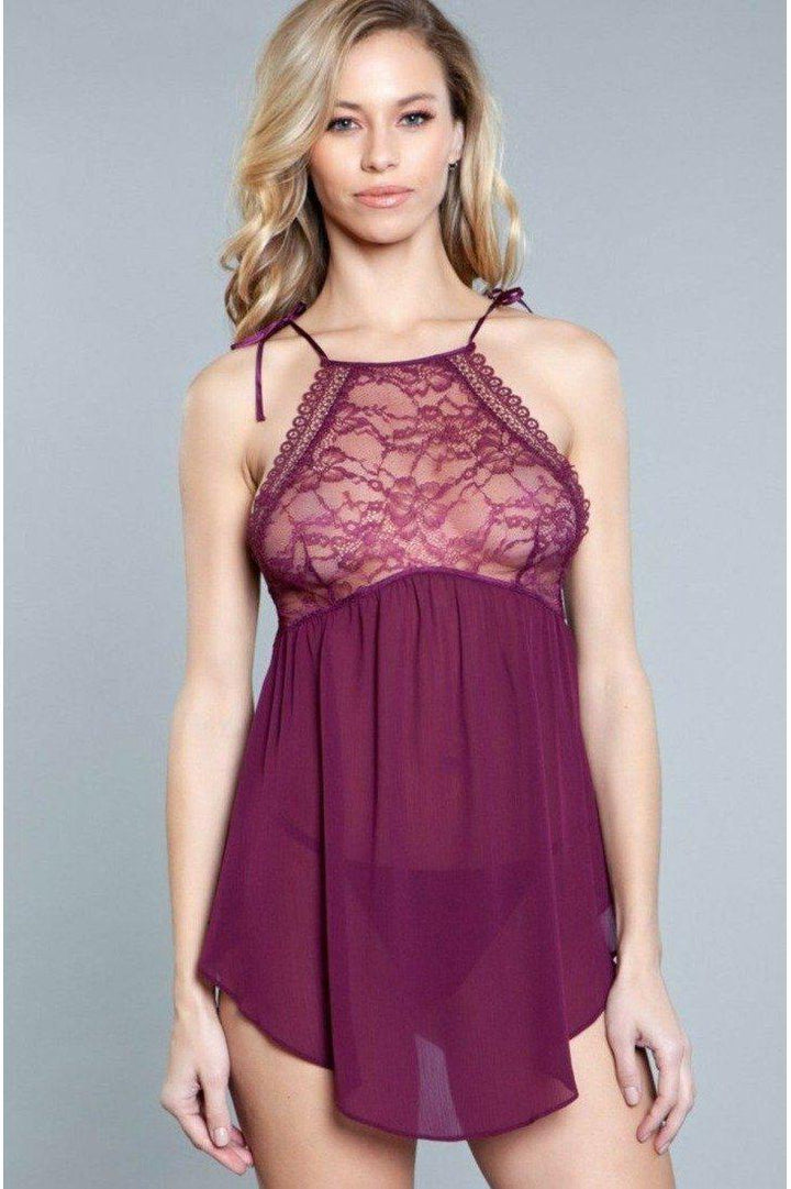 High Neck Lace Chemise-Chemise-BeWicked-Burgundy-S-SEXYSHOES.COM