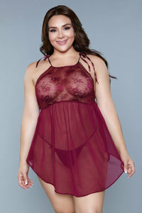 BeWicked High Neck Lace Chemise in Burgundy 
