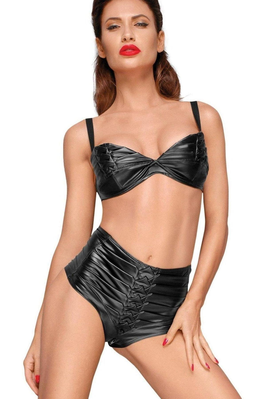 High-Waisted Wetlok Pleated Shorts-Noir Handmade-SEXYSHOES.COM