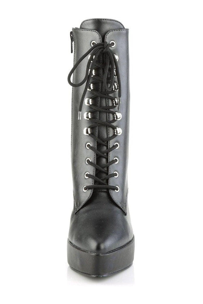 Devious INDULGE-1020 Ankle Boot in Black Faux Leather