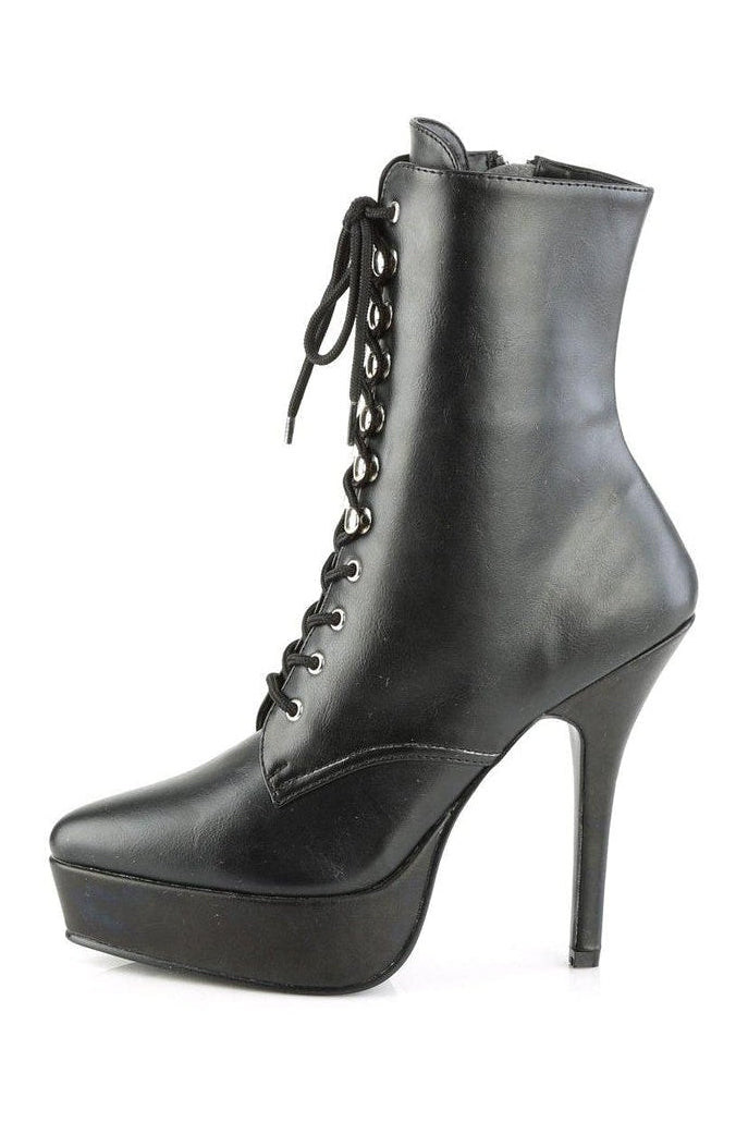 Devious INDULGE-1020 Ankle Boot in Black Faux Leather