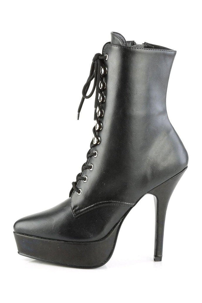 INDULGE-1020 Ankle Boot | Black Faux Leather-Ankle Boots-Devious-SEXYSHOES.COM