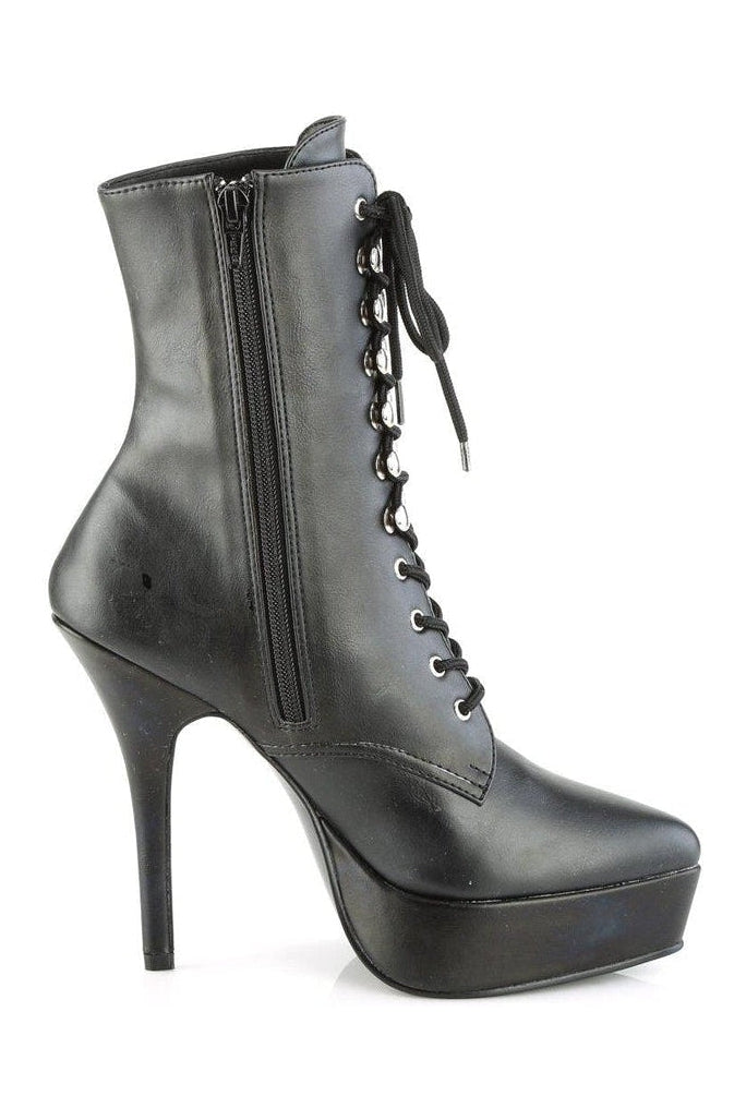 Devious INDULGE-1020 Ankle Boot in Black Faux Leather