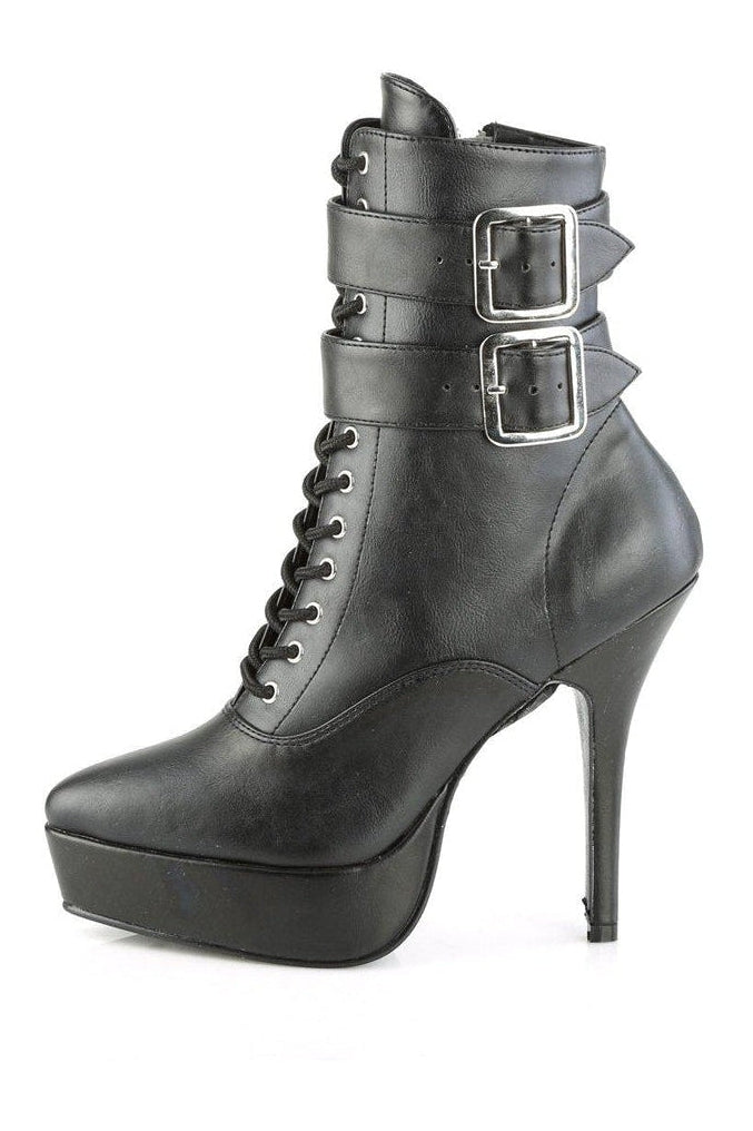 Devious INDULGE-1026 Ankle Boot in Black Faux Leather