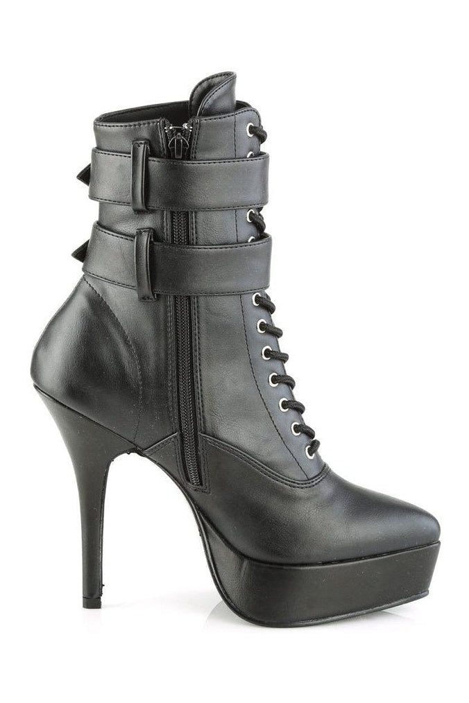 INDULGE-1026 Ankle Boot | Black Faux Leather-Ankle Boots-Devious-SEXYSHOES.COM