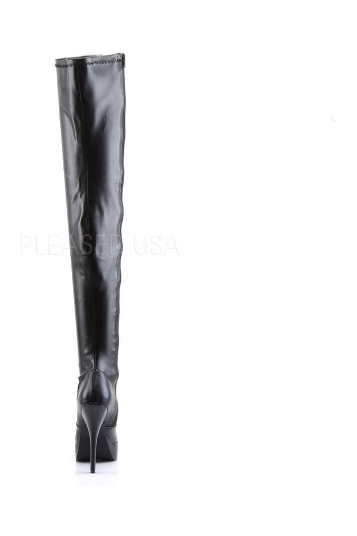INDULGE-3000 Thigh Boot | Black Faux Leather-Devious-Thigh Boots-SEXYSHOES.COM