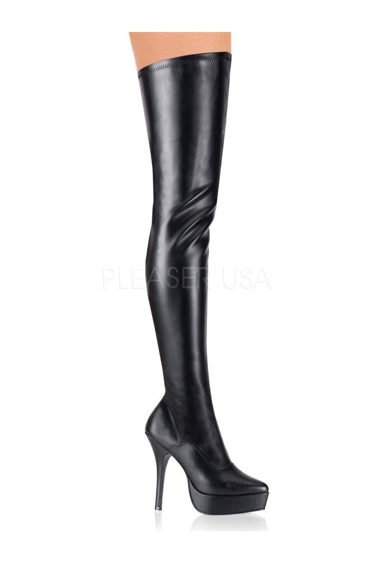 Devious INDULGE-3000 Thigh Boot in Black Faux Leather from SexyShoes.com
