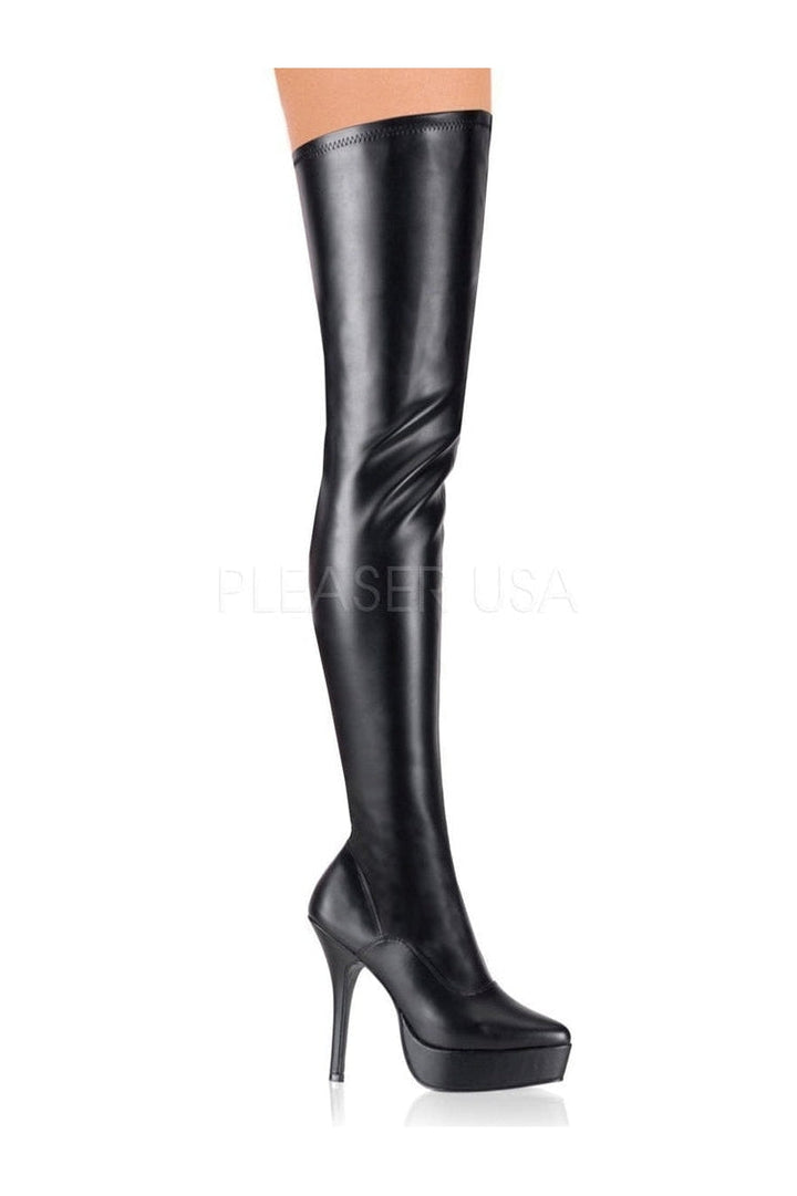 INDULGE-3000 Thigh Boot | Black Faux Leather-Thigh Boots- Stripper Shoes at SEXYSHOES.COM