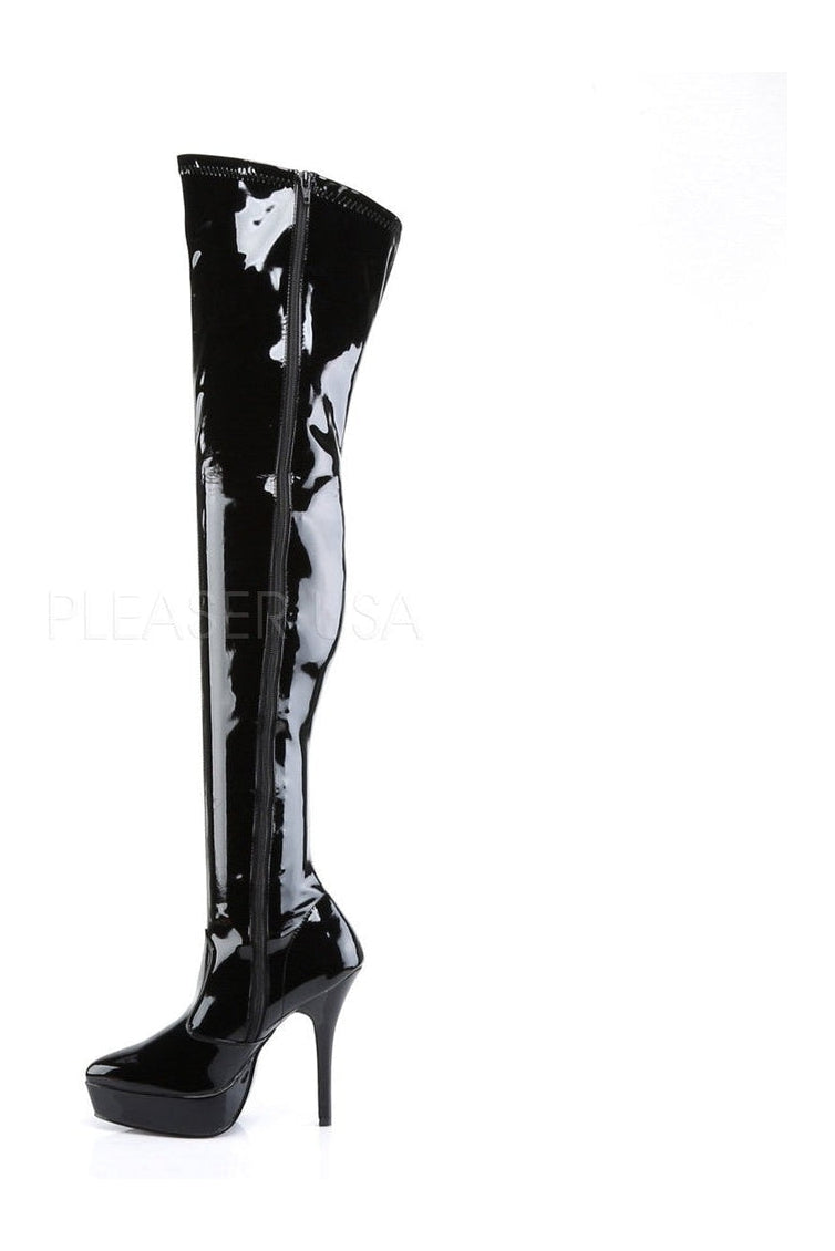 Devious INDULGE-3000 Thigh Boot in Black Patent