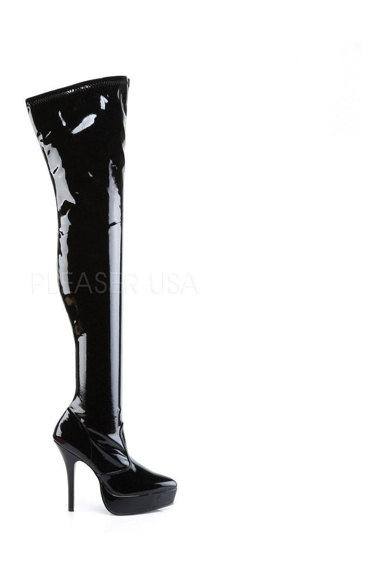 Devious INDULGE-3000 Thigh Boot in Black Patent