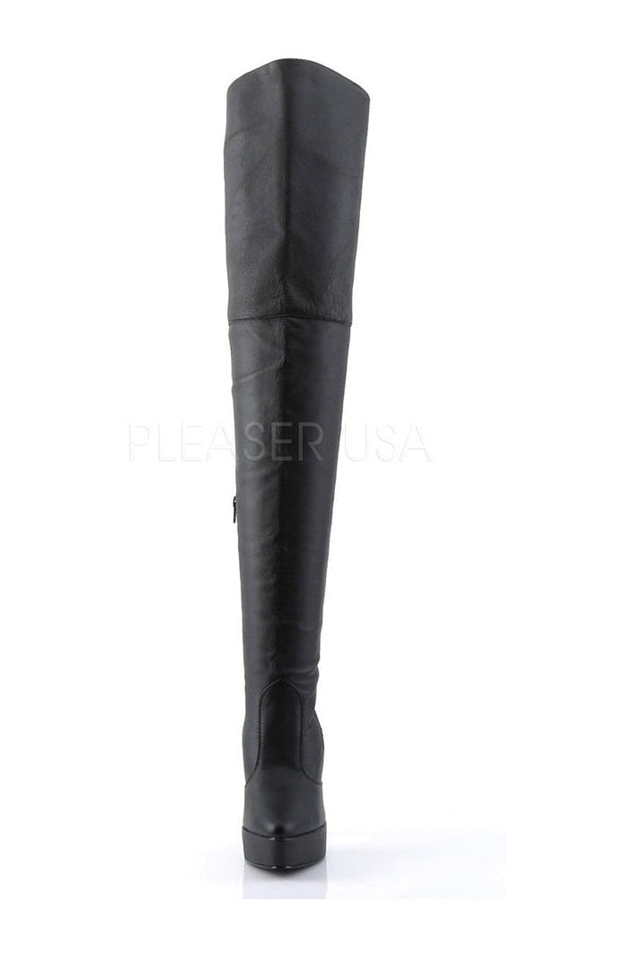 INDULGE-3011 Thigh Boot | Black Genuine Leather-Thigh Boots- Stripper Shoes at SEXYSHOES.COM